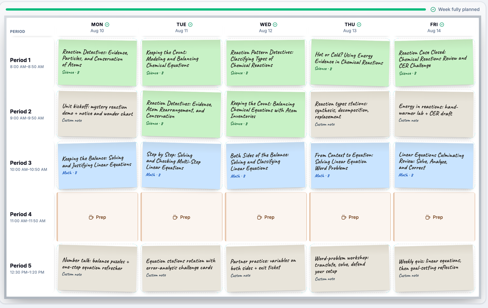A full teaching week organized in Lesson Maker Pro